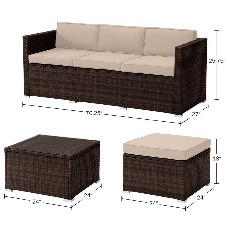 Lavish Home 3PC Outdoor Sectional Sofa Set Brown