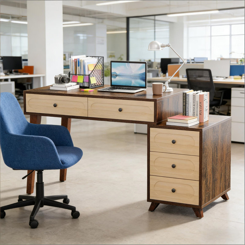 Writing Table With Drawers (Not Include Stools)