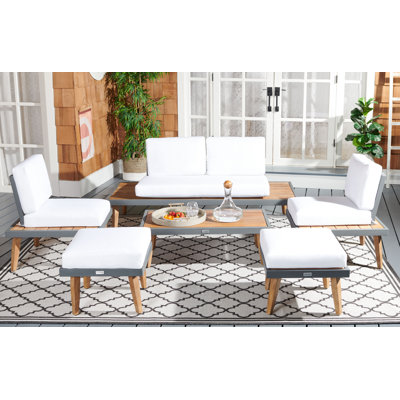 Myanni 6 - Person Acacia Patio Dining Set with Rectangular Table , Cushions Included