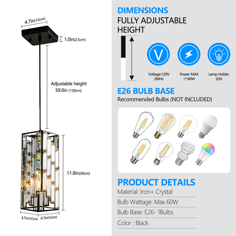 Ensemble de lustre en cristal Modern Modern Prism (ensemble de 3 pièces), Noir mat