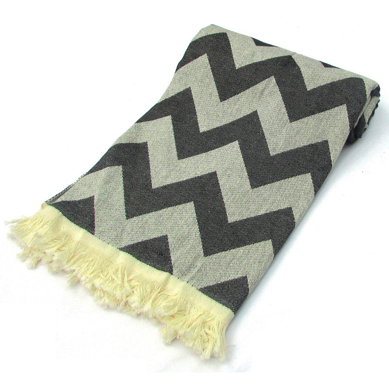 Turkish Cotton Jacquard Beach Towel, Black