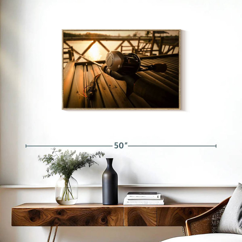 Bass Fishing Set, Floating Frame Natural Wood, 31" X 21"
