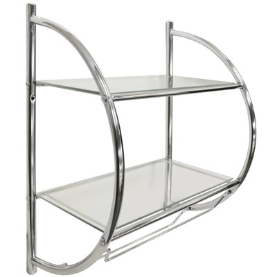 2 Piece Glass Floating Shelf with Towel Bar