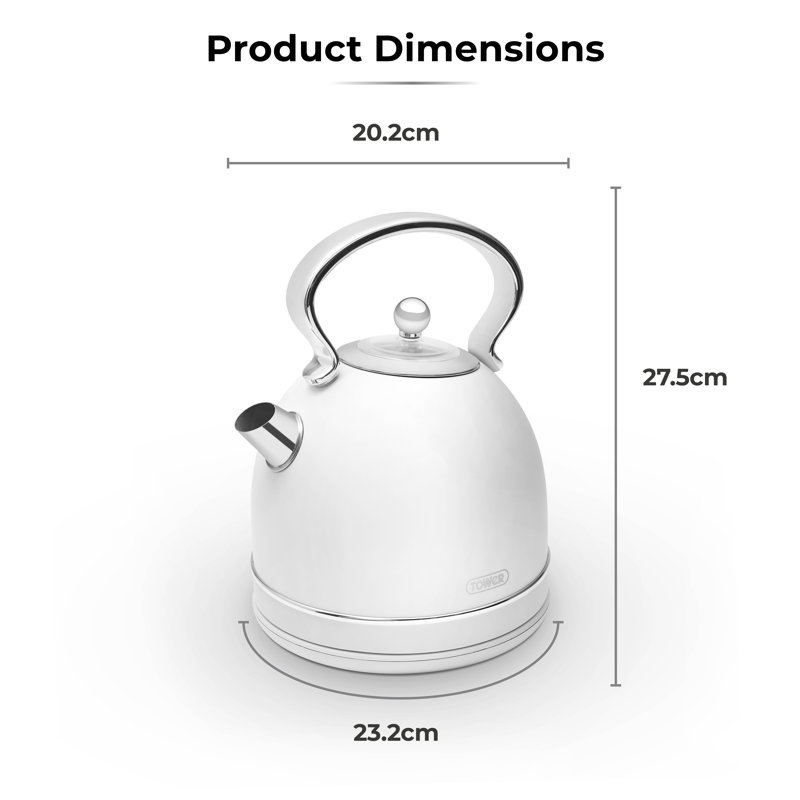 Tower T10076WHT Heritage Dome Kettle with Rapid Boil, 1.7L, 3000W, Optic White with Chrome Accents