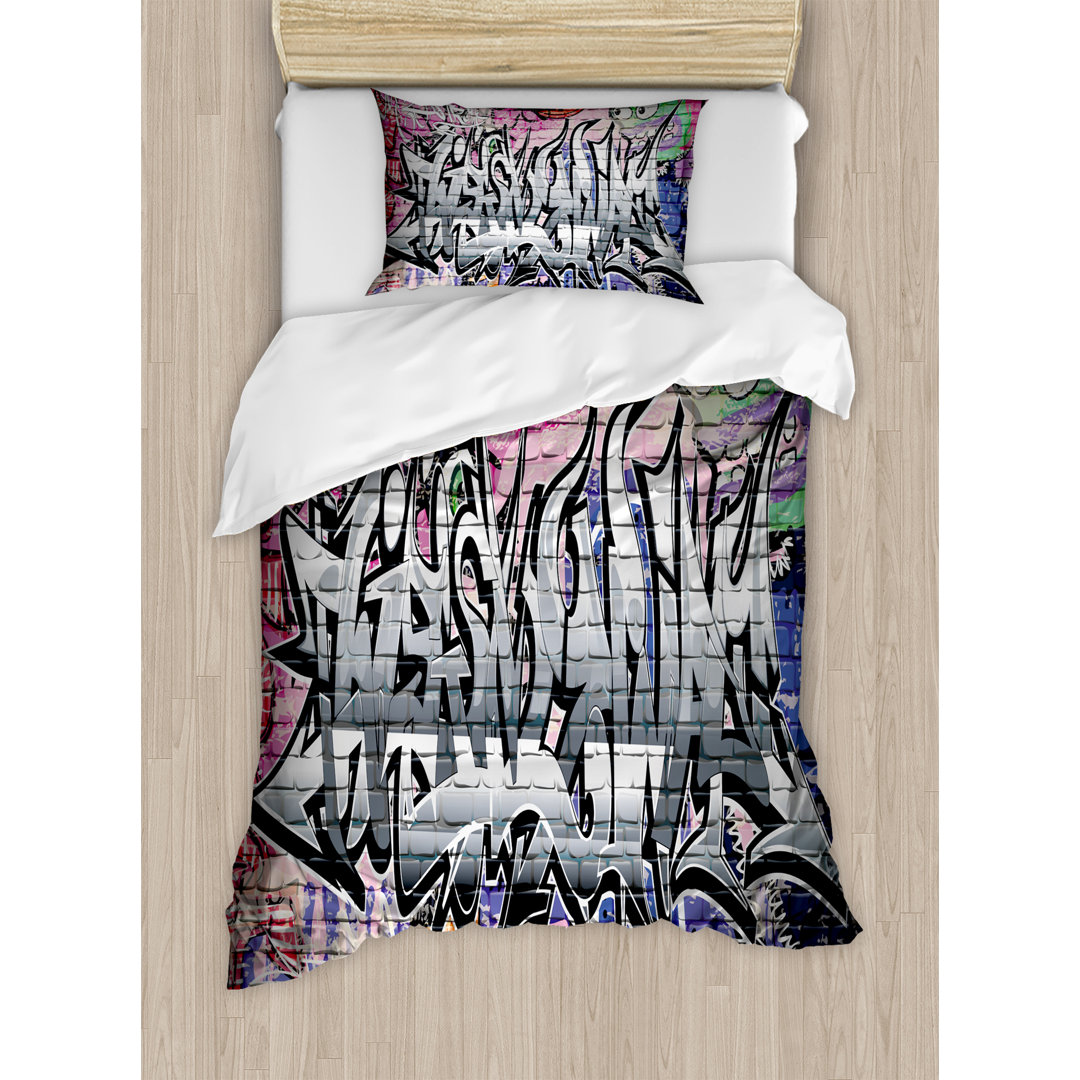 Graffiti Grunge Art Wall Several Creepy Underground City Urban Landscape Print Duvet Cover Set Ambesonne 