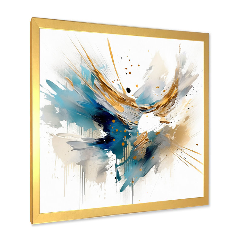 Teal Adn Gold Elegance III - Minimalisme, impression d'art mural, Cadre doré à une seule photo, H 30 po x l 30 po x P 1 po