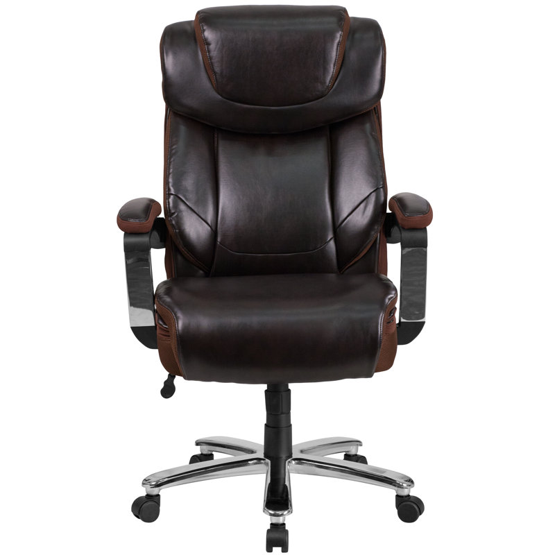 Chaise de bureau ergonomique grande et haute en cuir LeatherSoft avec appui-tête et accoudoirs Esmeralda, Brun