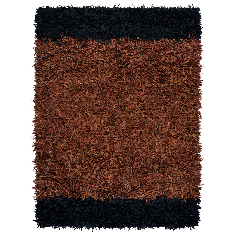 Leather Shag 602 Hand Woven 90% Leather; 10% Cotton Geometric Rug, Rectangle 8' x 10'