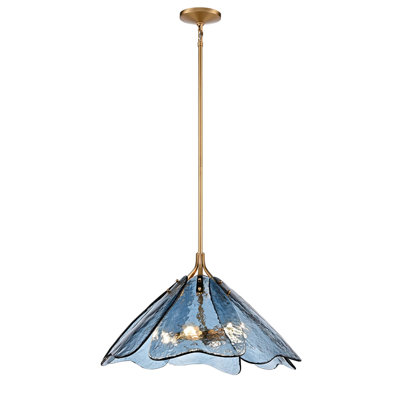 28 inches Florenza Pendant in Satin Brass with Blue Glass