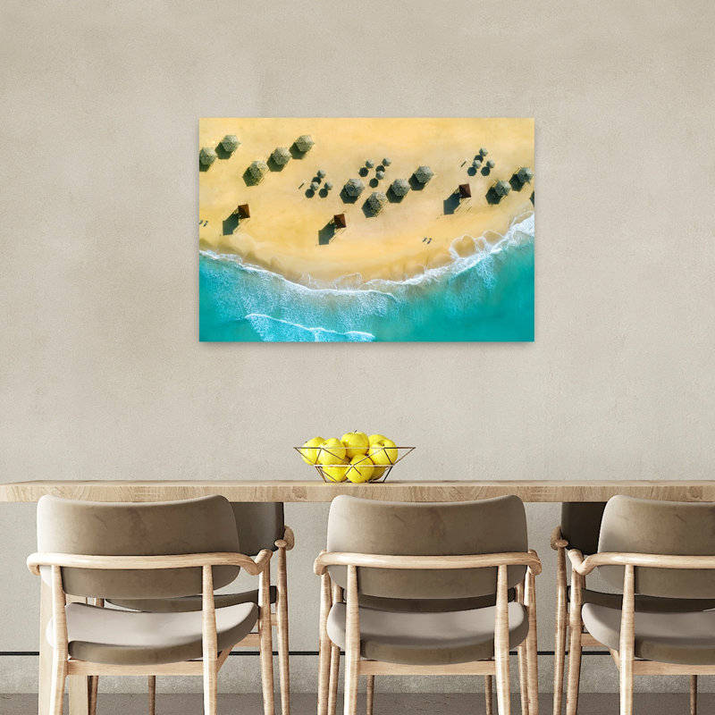 Affiche murale représentant une plage paisible avec sable doré, océan turquoise et océan doré, H 24 po x l 36 po
