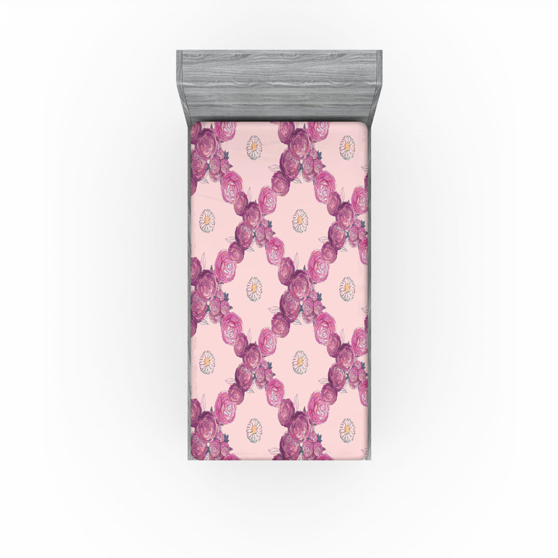 Drap-housse floral à carreaux Ambesonne, Drap-housse de taille simple