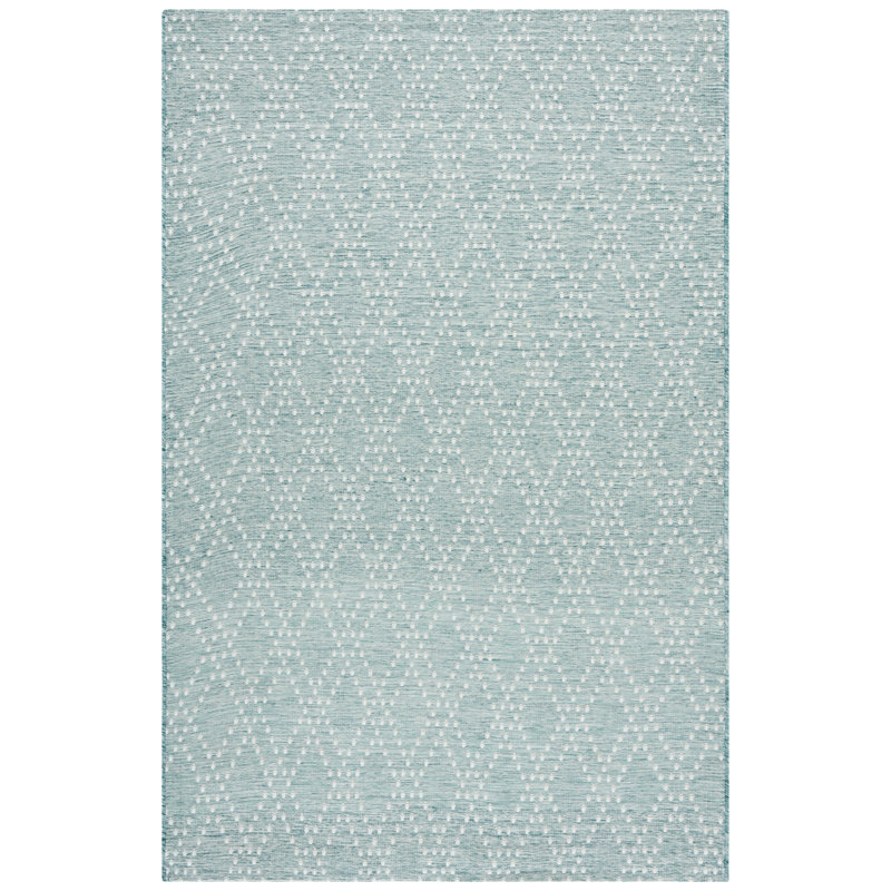 Nilteen 850 Polypropylene/Polyester Geometric Indoor/Outdoor Rug in Aqua/Beige, Square 6'7"
