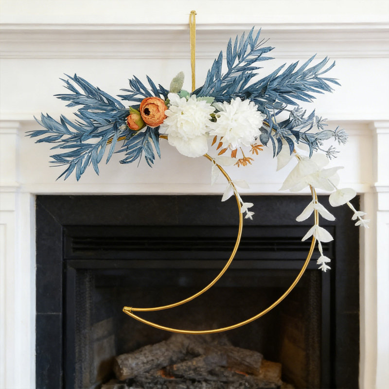 Décoration de 12 pouces en forme de lune, couronne de fleurs en soie artificielle pour la maison