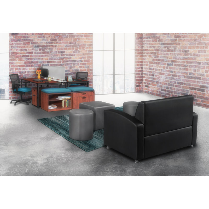 Jean Square Stool Ottoman, Gray Faux Leather