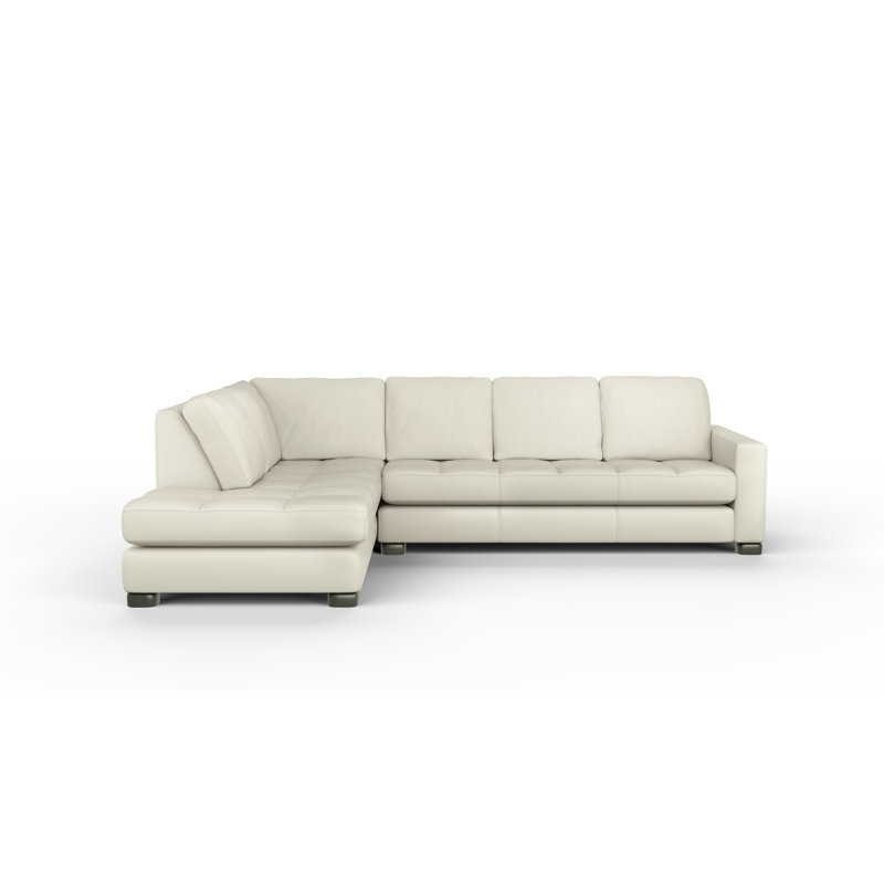 Brooklyn 100% Full Top Grain Leather Sectional, Fantasy Iceberg Genuine Leather, Left Hand Facing