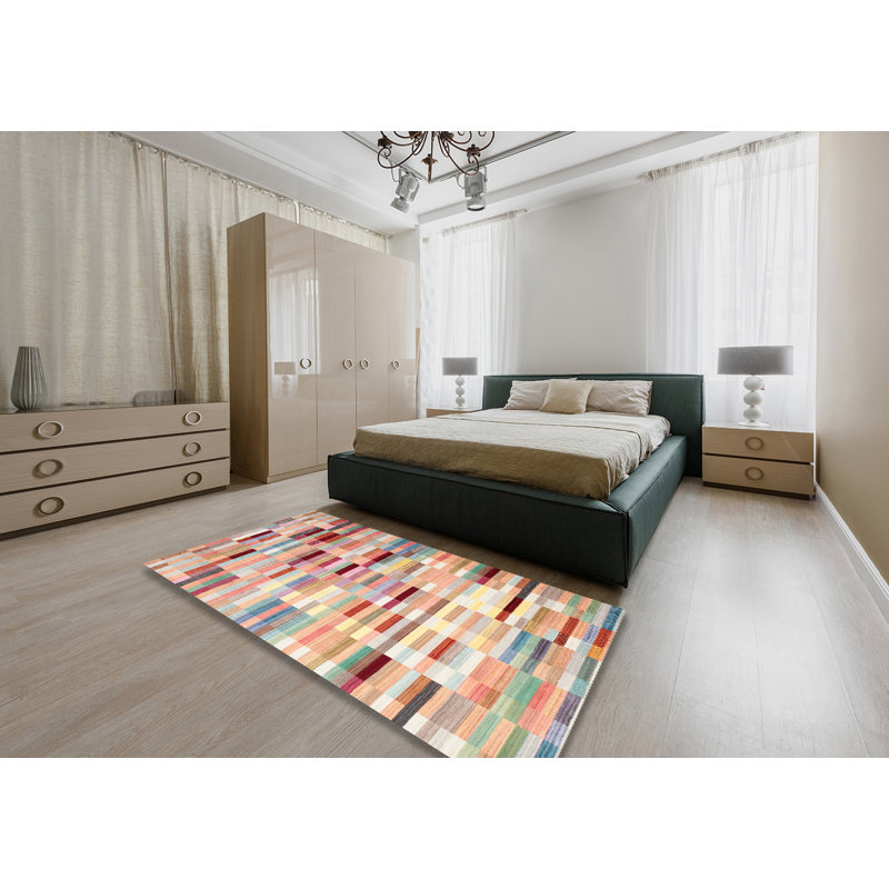 Contemporary Yellow/Red/Beige Area Rug, Rectangle 4' x 6'