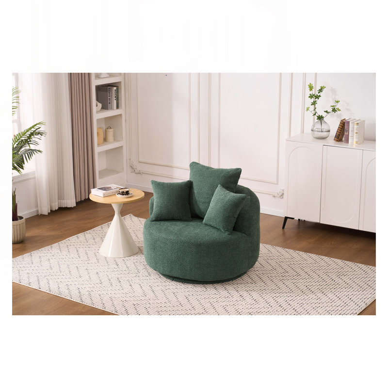 Swivel Barrel Chair, Antique Green Chenille