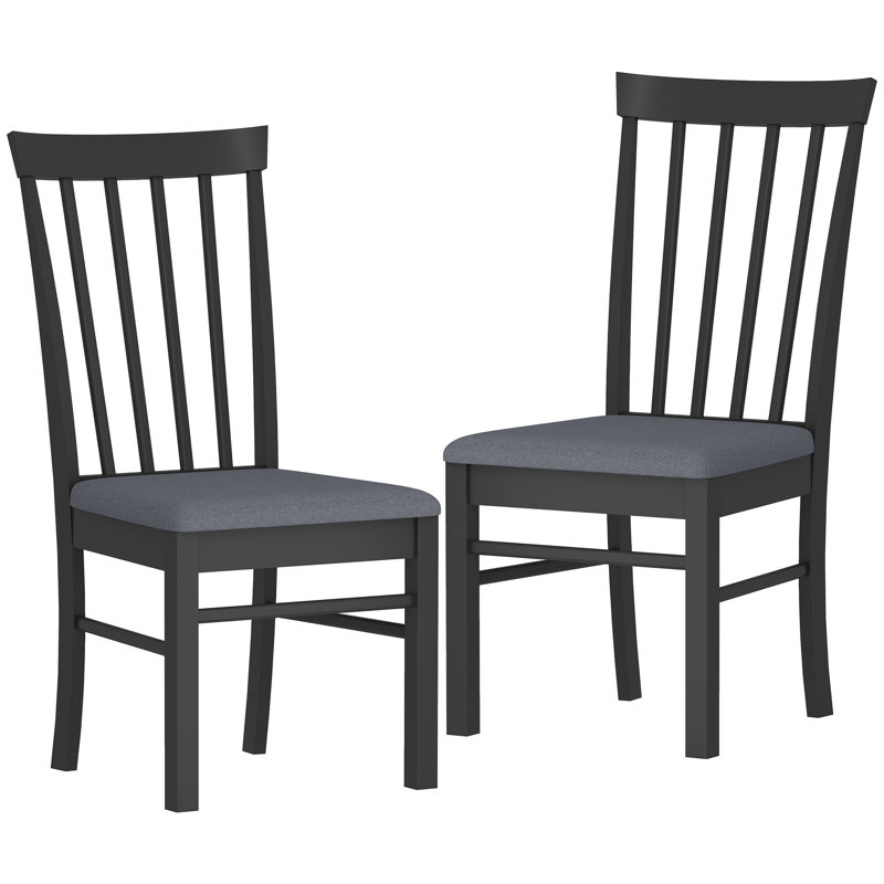 Wooden Dining Chairs Set of 2, Farmhouse Upholstered Kitchen Chairs with Rubber Wood Frame for Living Room, Dining Room, Black and Gray