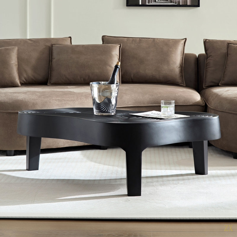 47.24''Fibreglass Clound Coffee Table For Living Room,Matte Black Relief Table Front Of The Sofa, Irregular Centre Table For Apartment