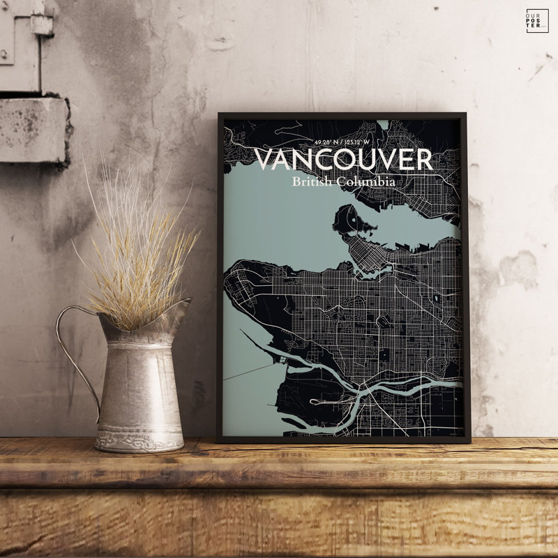 « vancouver city map », reproduction d’impression sur affiche en minuit, H 20 po x l 16 po