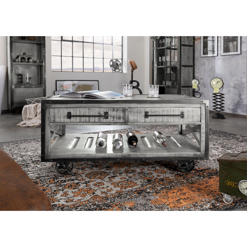 Wheel Coffee Table with Storage, Grey