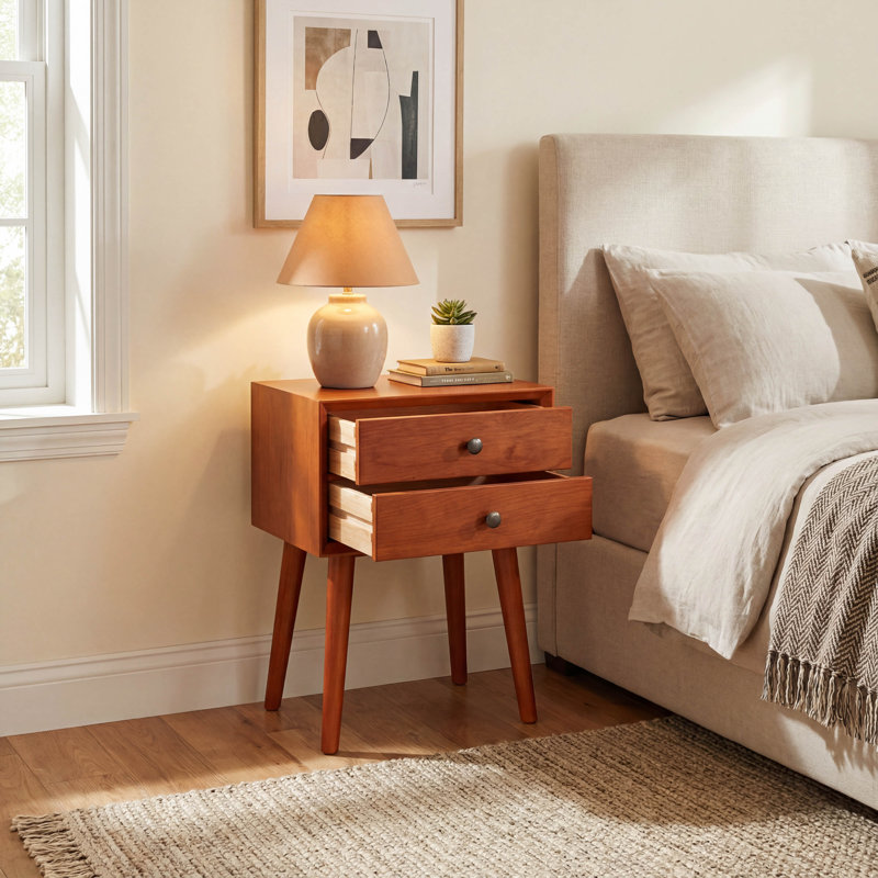 Seadrifte 2-Drawer Nightstand Small Side End Table with Storage for Bedroom Living Room or Entryway, Red