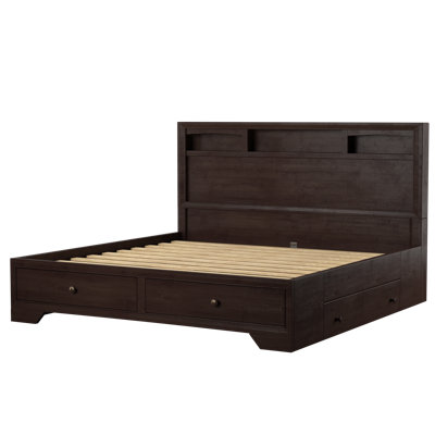 Aloyzas Bookcase Platform Bed in Espresso