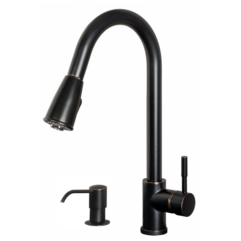 Laguna Brass Pull Down Kitchen Faucet with Soap Dispenser, Oil Rubbed Bronze