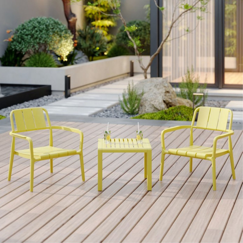 Holiday- 2-Piece PP Single-Seater Chairs + Coffee Table Set – Indoor/Outdoor Multi-Purpose Furniture For Living Room,Balcony,Beach (No Assembly Chairs, Easy Setup Table) – Polypropylene