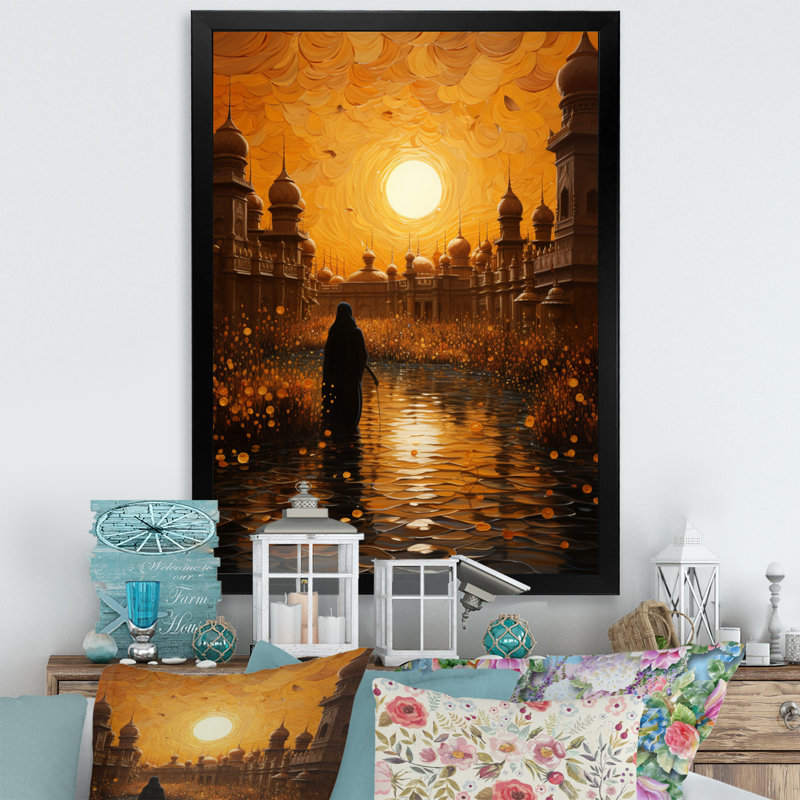 «Leeja Hinduisim Golden Temple III», reproduction sur toile, H 32 po x l 24 po x P 1 po, Cadre photo noir