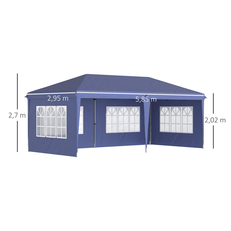 3 X 6m Blue Pop Up Gazebo, Height Adjustable Marquee Party Tent With 4 Removable Sidewalls, Powder Coated Steel Frame And Storage Carry Bag For Garden Outdoor Events