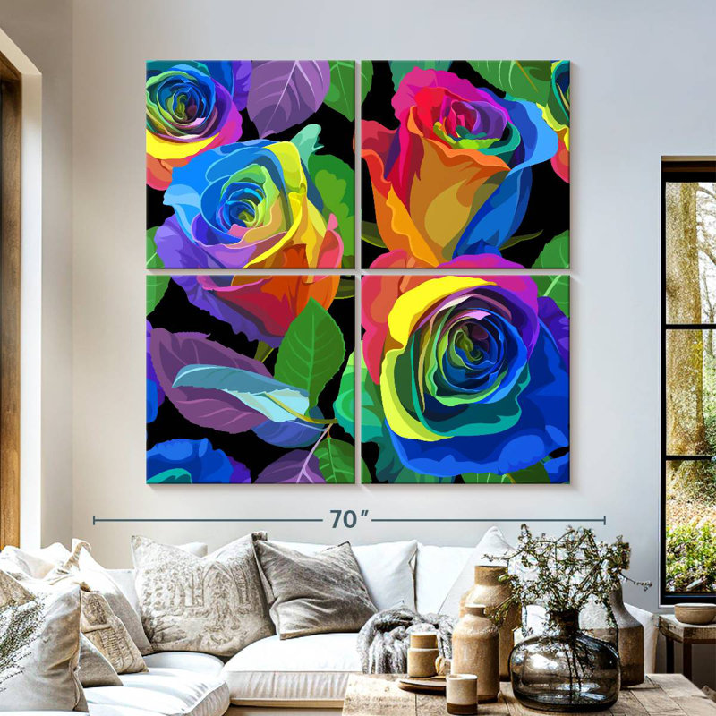 Harnek Neon Rainbow Roses, 57" H x 57" W