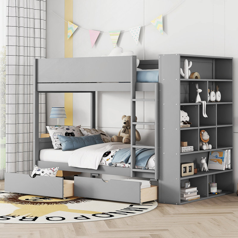 Lit superposé au-dessus de 2 tiroirs et armoire multicouche Kayelin