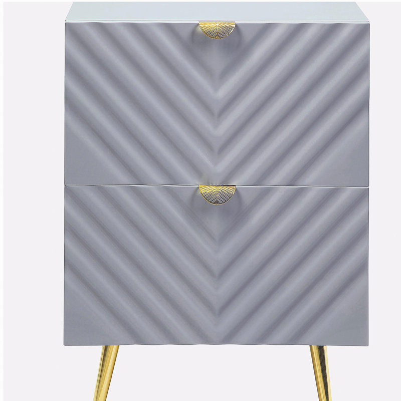 Table de chevet 2 tiroirs grise ultrabrillante, Gris