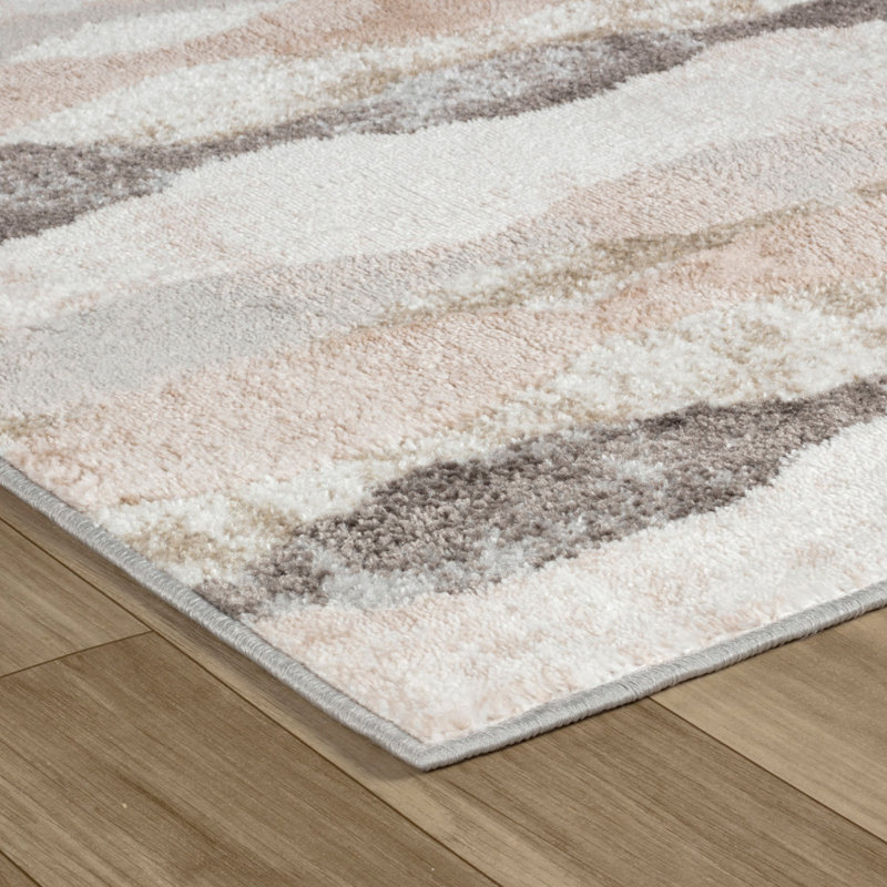 5' Beige and Brown Abstract Distressed Area Rug