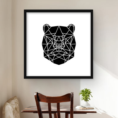 Geometric Bear Head - Black Animals Framed Print for Decor