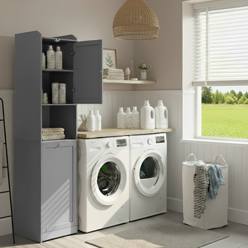 Storage Cabinet With Laundry Basket, Removable Laundry Basket With Handles, Dove Gray