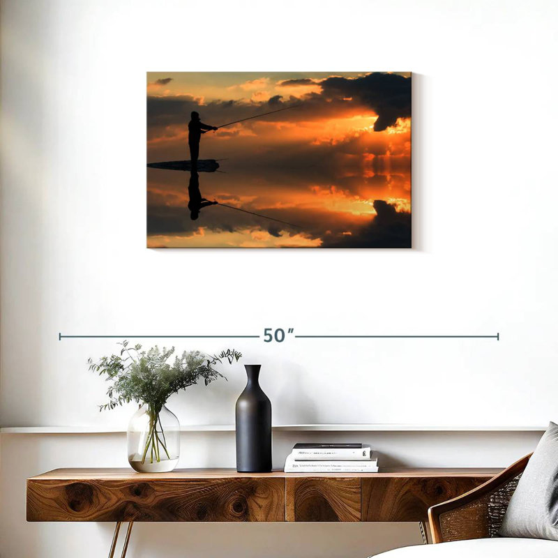 Senne pêche au coucher du soleil, H 20 po x l 30 po