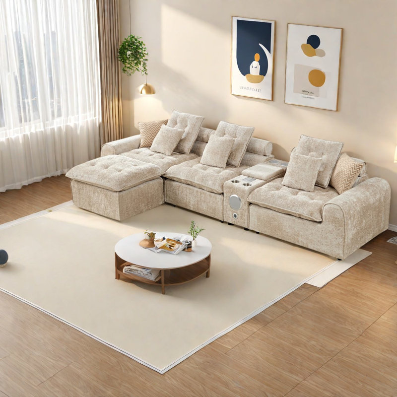 Canapé d'angle profond en boucle camel avec rangement, canapé modulaire moderne pour la maison, Tanné