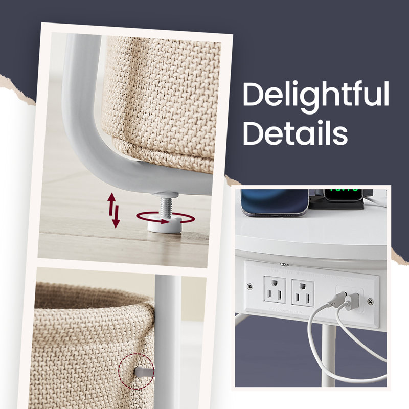 Table d'appoint avec station de charge, Blanc mat / brun chameau