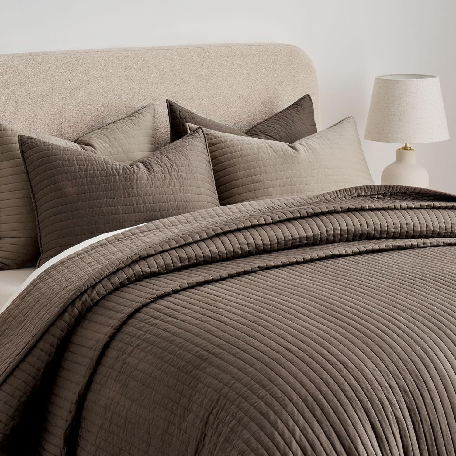 Oversized Cotton Sateen Channel Stitch Quilt Set - 3 Pieces King/Queen Bedding Comforter Set with Pillow Shams, All Season Lightweight Bedspread