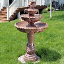  Teamson Home Vintage Gas Station Statue 3 Tiered Floor  Waterfall Fountain with Pump for Outdoor Patio Garden Backyard Decking, 42  Inch Height, Dark Red : Patio, Lawn & Garden