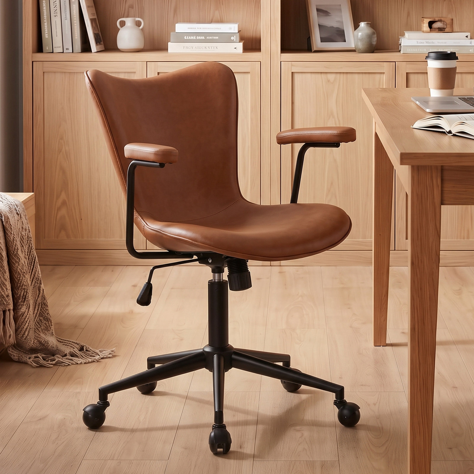 Fabric Office Chair Adjustable Swivel Task Chair With Padded Armrests Comfortable Desk Chair For Home Office Vanity Room