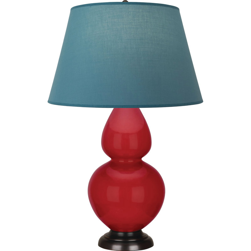 Lampe de table double gourde en céramique, Bleu vif / gris, Rouge rubis émaillé / bronze, Bronze
