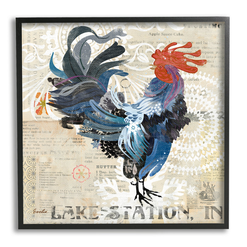 «Retro Rooster Farmhouse Kitchen», impression, Giclée encadrée noir minuit, H 24 po x l 24 po x P 1,5 po