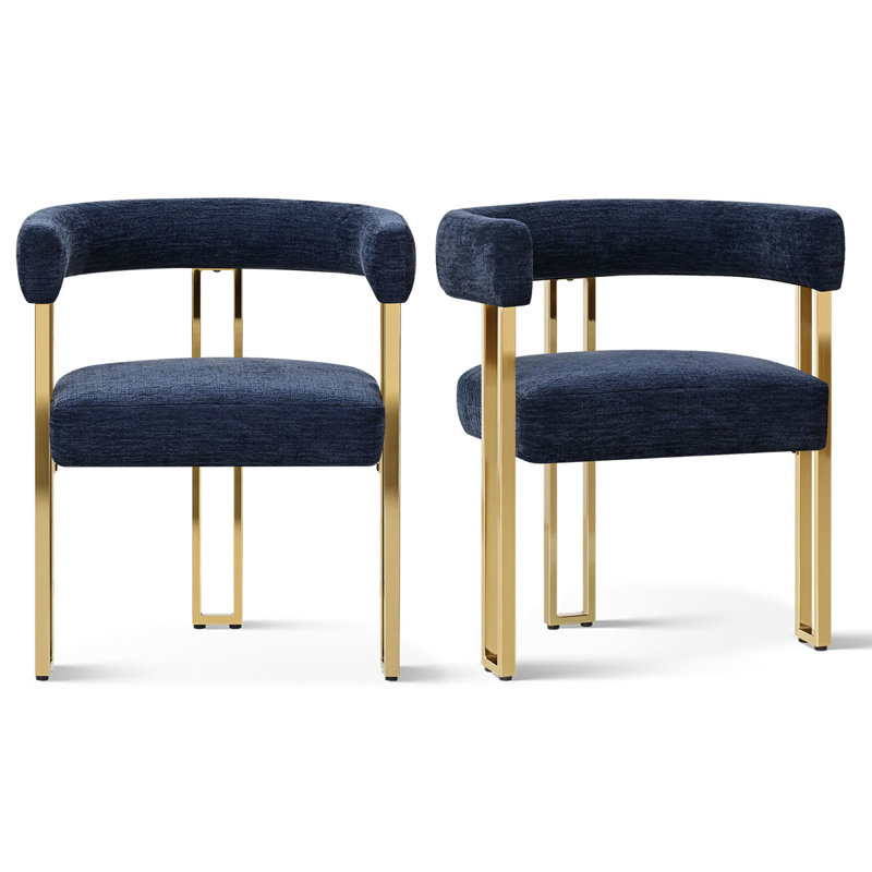 Rienna 18" Seat Height Chenille Upholstered Gold Kitchen Dining Armchair, Blue