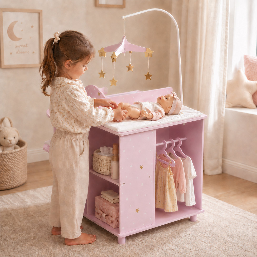 Teamson Kids Olivia Little World 6-in-1 Wooden Baby Doll Nursery Playset, Pretend Play Changing Station with Crib
