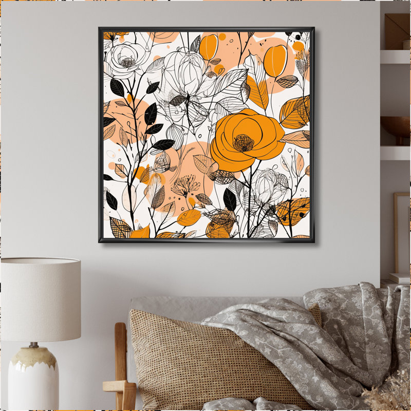 Illustration rétro de roses en terre cuite I - impression, 24" H x 24" W, Cadre flottant noir