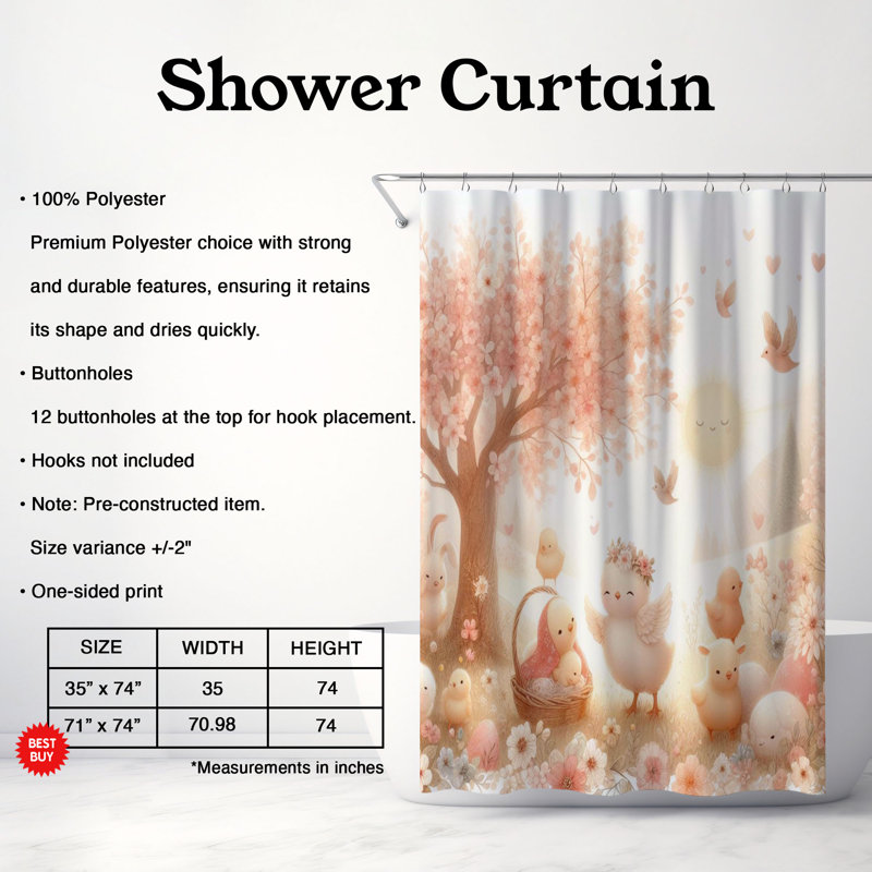 Rideau de douche 1 pièce Cute Sprout, H 74 po x l 71 po