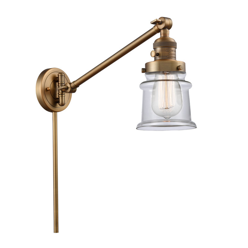 Bras articulé à 1 lumière à intensité variable Alaric, Ampoule incandescente rétro de 60 watts, Transparent, Laiton brossé